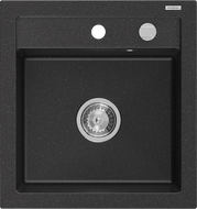 Mexen Vito granite sink single bowl 520 x 490 mm, black/silver metallic, chrome siphon - 6503521000-73