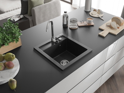Mexen Vito granite sink 1-bowl 520 x 490 mm, black/silver metallic, chrome siphon - 6503521000-73