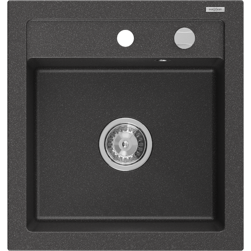 Mexen Vito granite sink single-bowl 520 x 490 mm, black speckled, chrome siphon - 6503521000-76