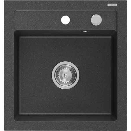 Mexen Vito granite sink single-bowl 520 x 490 mm, black speckled, chrome siphon - 6503521000-76