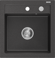 Mexen Vito granite sink 1-bowl 520 x 490 mm, black speckled, chrome siphon - 6503521000-76