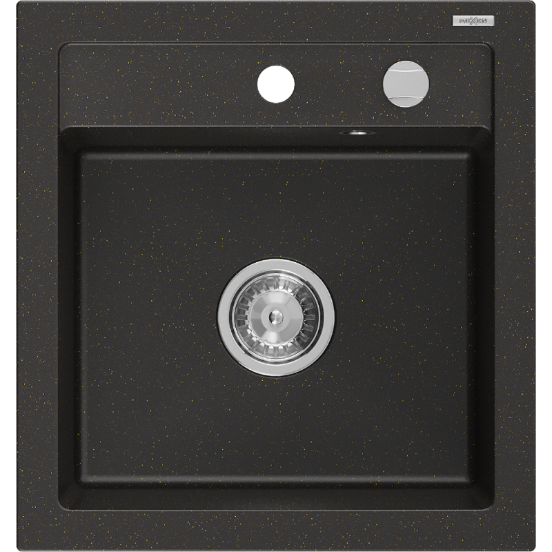 Mexen Vito granite sink 1-bowl 520 x 490 mm, black/gold metallic, chrome siphon - 6503521000-75