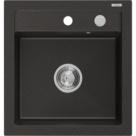 Mexen Vito granite sink 1-bowl 520 x 490 mm, black/gold metallic, chrome siphon - 6503521000-75