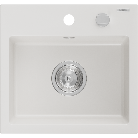 Mexen Milo single-bowl granite sink 435 x 410 mm, white, chrome siphon - 6505441000-20