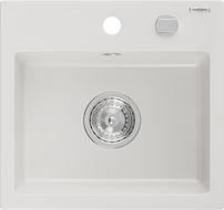 Mexen Milo granite sink 1-bowl 435 x 410 mm, white, chrome siphon - 6505441000-20