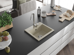 Mexen Milo granite kitchen sink 1-bowl 435 x 410 mm, beige, chrome siphon - 6505441000-69