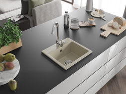 Mexen Milo granite sink 1-bowl 435 x 410 mm, beige, chrome syphon - 6505441000-69
