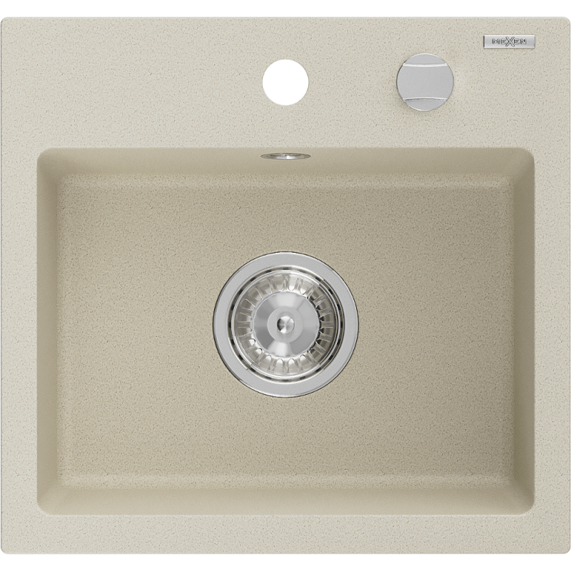 Mexen Milo granite kitchen sink 1-bowl 435 x 410 mm, beige, chrome siphon - 6505441000-69