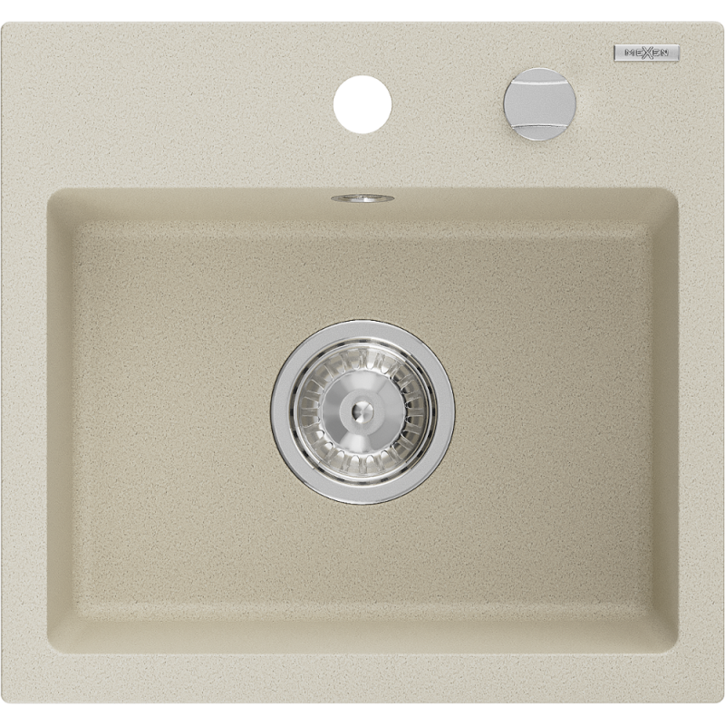 Mexen Milo granite sink 1-bowl 435 x 410 mm, beige, chrome siphon - 6505441000-69
