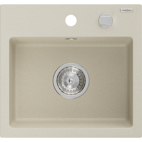 Mexen Milo granite kitchen sink 1-bowl 435 x 410 mm, beige, chrome siphon - 6505441000-69