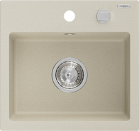 Mexen Milo granite kitchen sink 1-bowl 435 x 410 mm, beige, chrome siphon - 6505441000-69