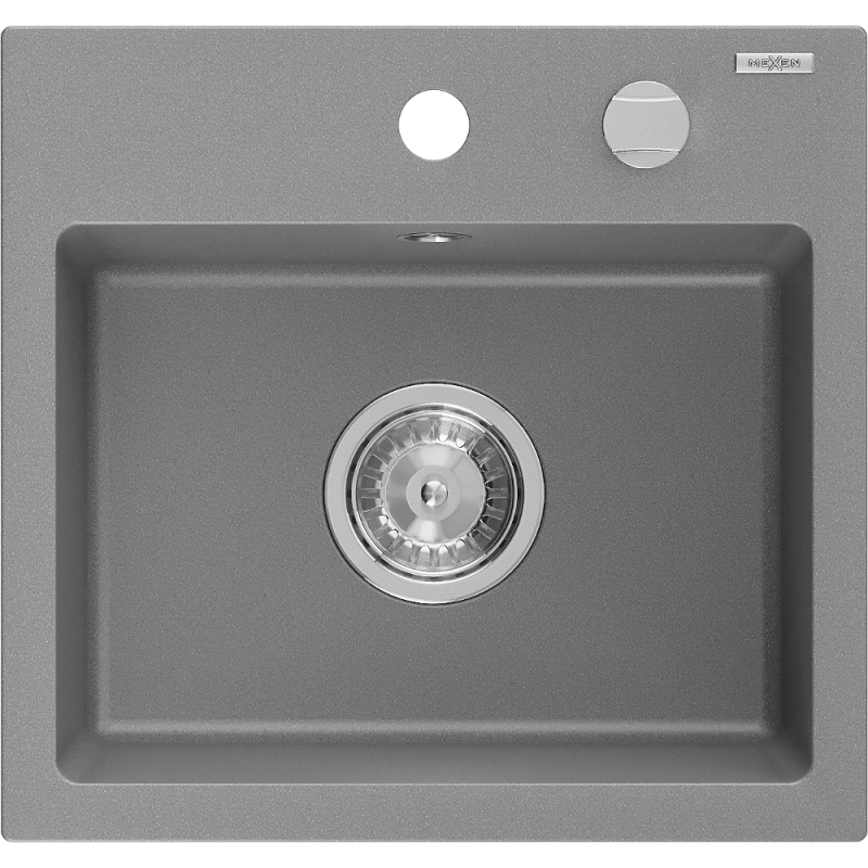 Mexen Milo 1-bowl Granite Sink 435 x 410 mm, Grey, Chrome Siphon - 6505441000-71