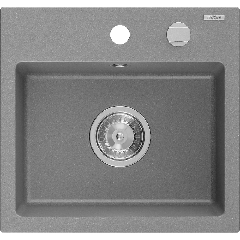 Mexen Milo granite sink 1-bowl 435 x 410 mm, gray, chrome siphon - 6505441000-71