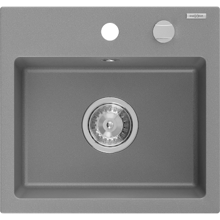 Mexen Milo granite sink 1-bowl 435 x 410 mm, gray, chrome siphon - 6505441000-71