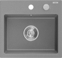 Mexen Milo granite sink 1-bowl 435 x 410 mm, gray, chrome siphon - 6505441000-71
