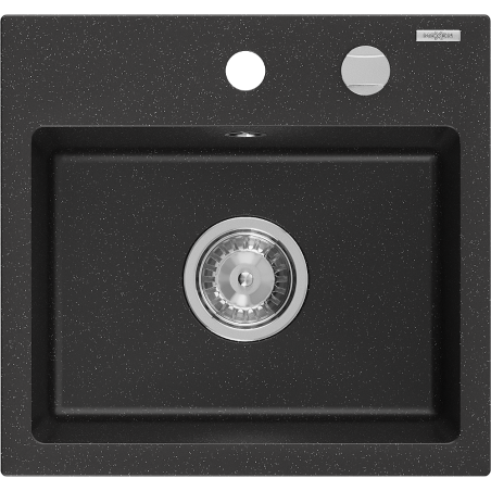Mexen Milo granite kitchen sink 1-bowl 435 x 410 mm, black/silver metallic, chrome siphon - 6505441000-73