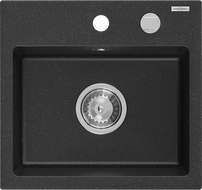 Mexen Milo granite kitchen sink 1-bowl 435 x 410 mm, black/silver metallic, chrome siphon - 6505441000-73