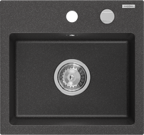 Mexen Milo Granite Sink Single Bowl 435 x 410 mm, Black Speckled, Chrome Siphon - 6505441000-76