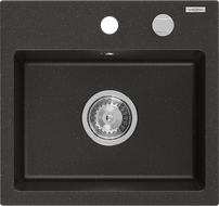 Mexen Milo Granite Kitchen Sink 1-Bowl 435 x 410 mm, Black/Gold Metallic, Chrome Siphon - 6505441000-75