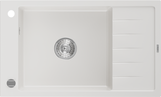 Mexen Elias 1-bowl granite kitchen sink with drainer 795 x 480 mm, white, chrome siphon - 6511791005-20