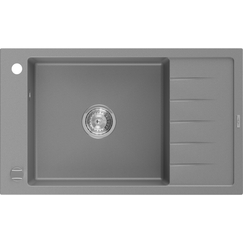 Mexen Elias granite kitchen sink 1-bowl with drainer 795 x 480 mm, gray, chrome siphon - 6511791005-71