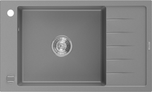 Mexen Elias granite kitchen sink 1-bowl with drainer 795 x 480 mm, gray, chrome siphon - 6511791005-71
