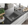 Mexen Elias granite kitchen sink 1-bowl with drainer 795 x 480 mm, gray, chrome siphon - 6511791005-71