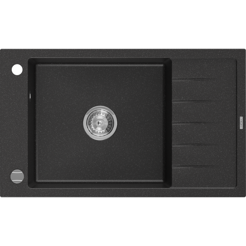 Mexen Elias 1-compartment granite sink with a short drip tray 795 x 480 mm, Black/Silver metalik - 6511791005-73