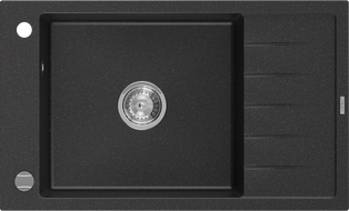 Mexen Elias granite sink 1-bowl with drainer 795 x 480 mm, black/silver metallic, chrome siphon - 6511791005-73