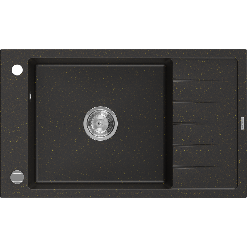 Mexen Elias 1-bowl granite sink with drainer 795 x 480 mm, black/golden metallic, chrome siphon - 6511791005-75