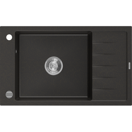 Mexen Elias 1-bowl granite sink with drainer 795 x 480 mm, black/golden metallic, chrome siphon - 6511791005-75