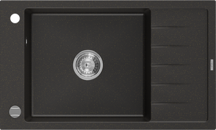 Mexen Elias granite sink 1-bowl with drainer 795 x 480 mm, black/gold metallic, chrome siphon - 6511791005-75
