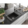 Mexen Elias granite sink 1-bowl with drainer 795 x 480 mm, black/gold metallic, chrome siphon - 6511791005-75