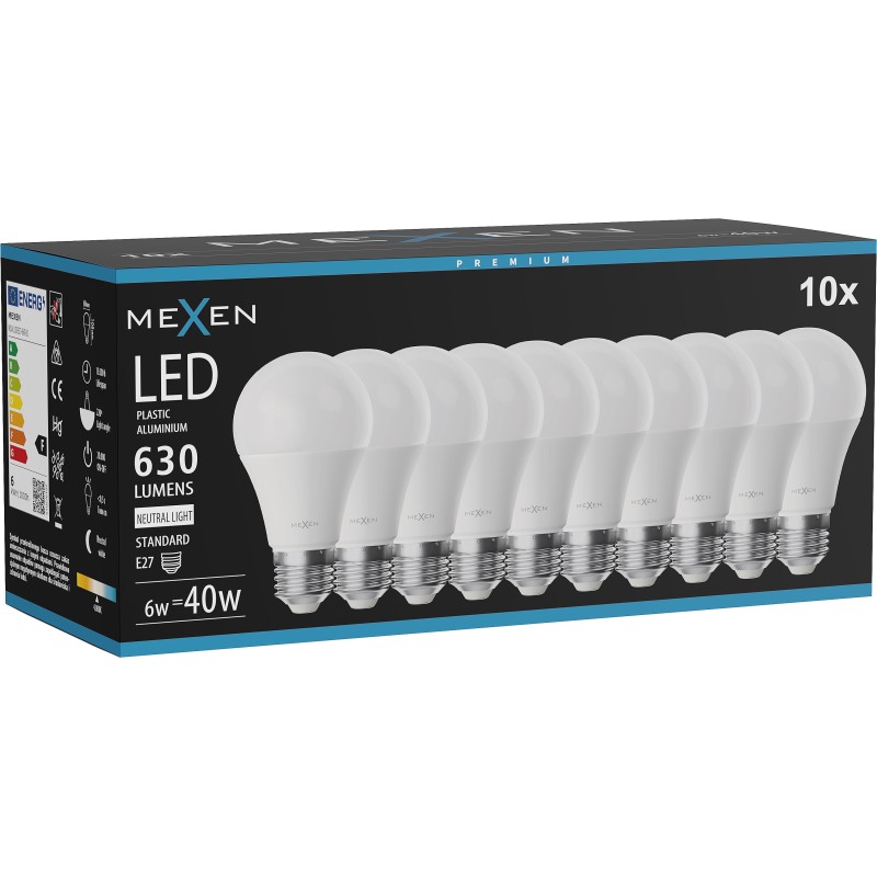 Mexen Nova 10x LED Bulb E27, A60, 6W, Neutral - 4000K, 630 lm - L100-E27-0640-01x10