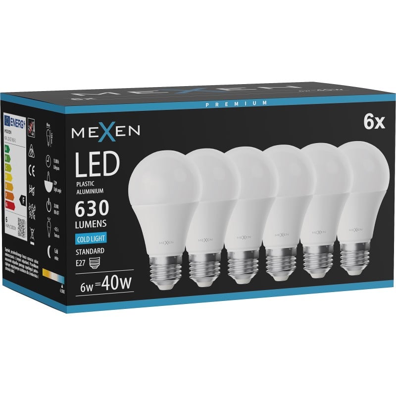 Mexen Nova 10x LED Bulb E27, A60, 6W, Cool - 6500K, 630 lm - L100-E27-0665-01x10