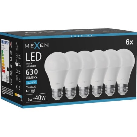 Mexen Nova 10x LED Bulb E27, A60, 6W, Cool - 6500K, 630 lm - L100-E27-0665-01x10