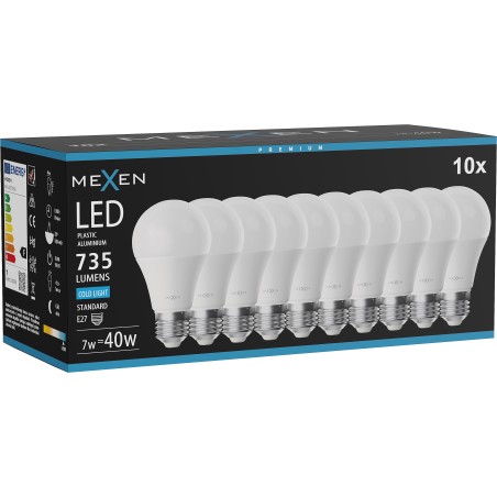 Mexen Nova 10x LED Bulb E27, A60, 7W, Cool - 6500K, 735 lm - L100-E27-0765-01x10
