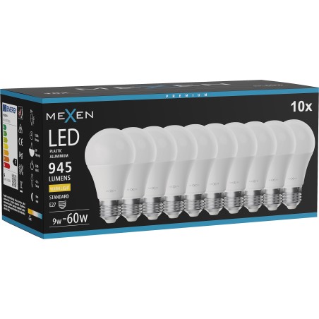 Mexen Nova 10x LED Bulb E27, A60, 9W, Warm - 3000K, 945 lm - L100-E27-0930-01x10