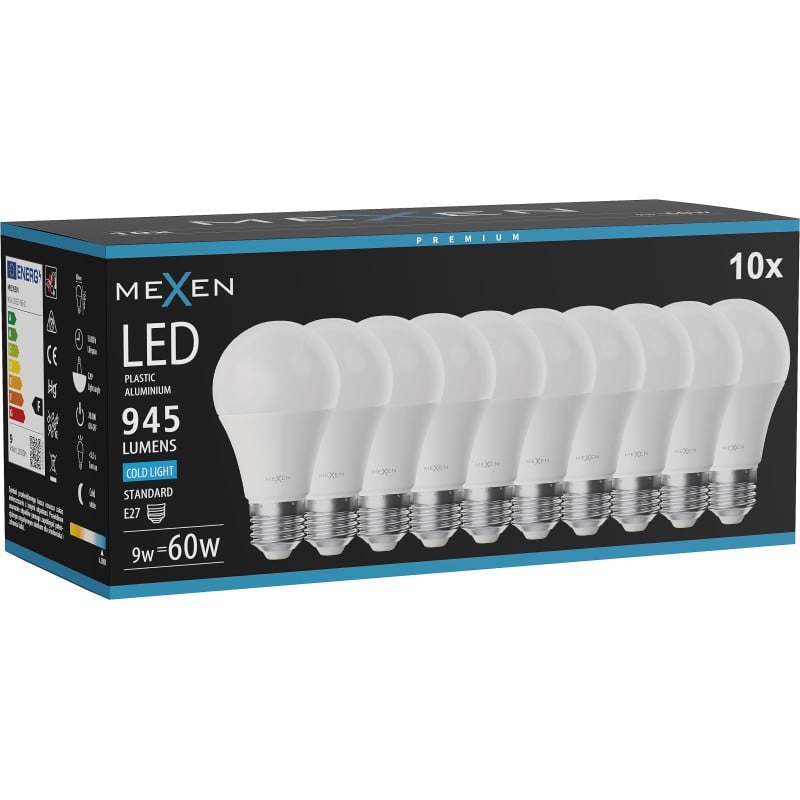 Mexen Nova 10x LED Bulb E27, A60, 9W, Cool - 6500K, 945 lm - L100-E27-0965-01x10