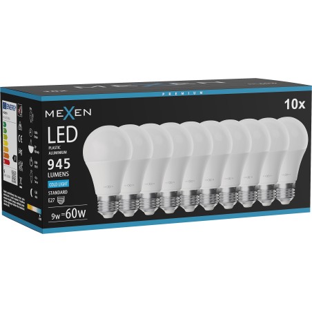 Mexen Nova 10x LED Bulb E27, A60, 9W, Cool - 6500K, 945 lm - L100-E27-0965-01x10