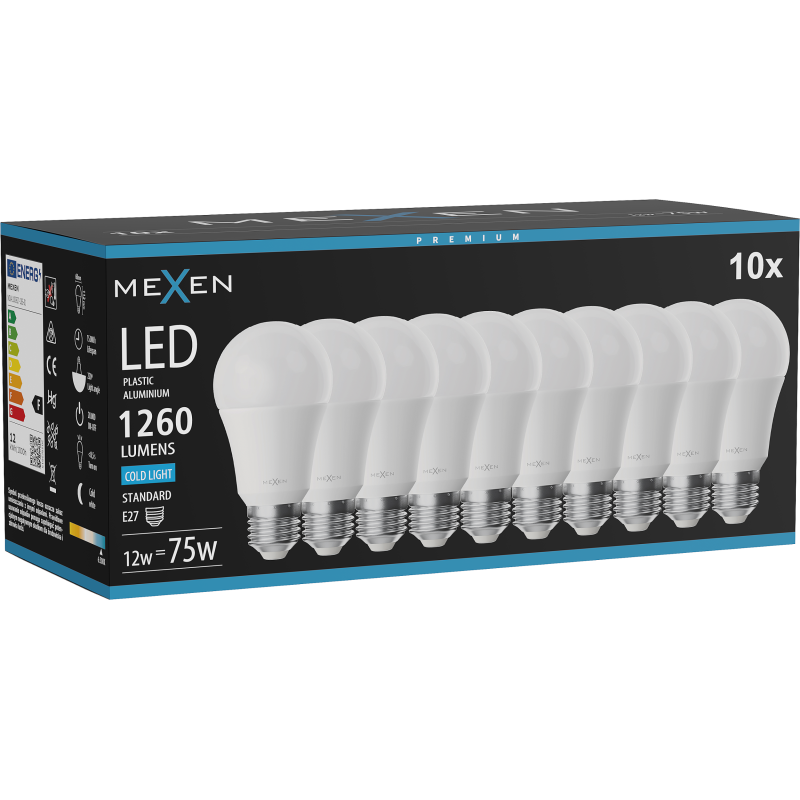 Mexen Nova 10x LED Bulb E27, A60, 12W, Cool - 6500K, 1260 lm - L100-E27-1265-01x10