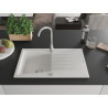 Mexen Cesar 1-bowl granite sink with drainer 775 x 470 mm, white, chrome siphon - 6514771010-20