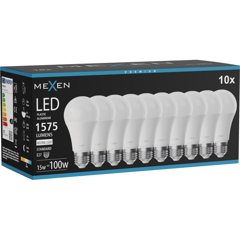 Mexen Nova 10x LED Bulb E27, A60, 15W, Neutral - 4000K, 1575 lm - L100-E27-1540-01x10