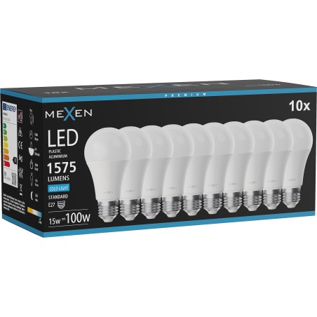Mexen Nova 10x LED Bulb E27, A60, 15W, Cool - 6500K, 1575 lm - L100-E27-1565-01x10