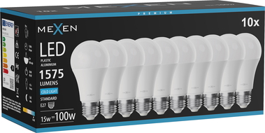 Mexen Nova 10x LED Bulb E27, A60, 15W, Cool - 6500K, 1575 lm - L100-E27-1565-01x10