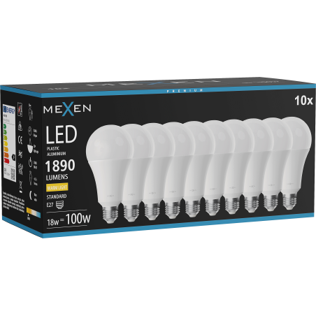 Mexen Nova 10x LED Bulb E27, A70, 18W, Warm - 3000K, 1890 lm - L100-E27-1830-01x10