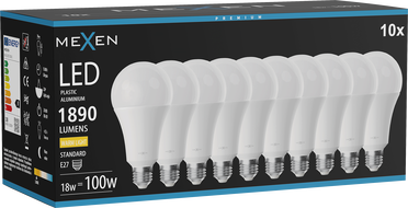 Mexen Nova 10x LED Bulb E27, A70, 18W, Warm - 3000K, 1890 lm - L100-E27-1830-01x10