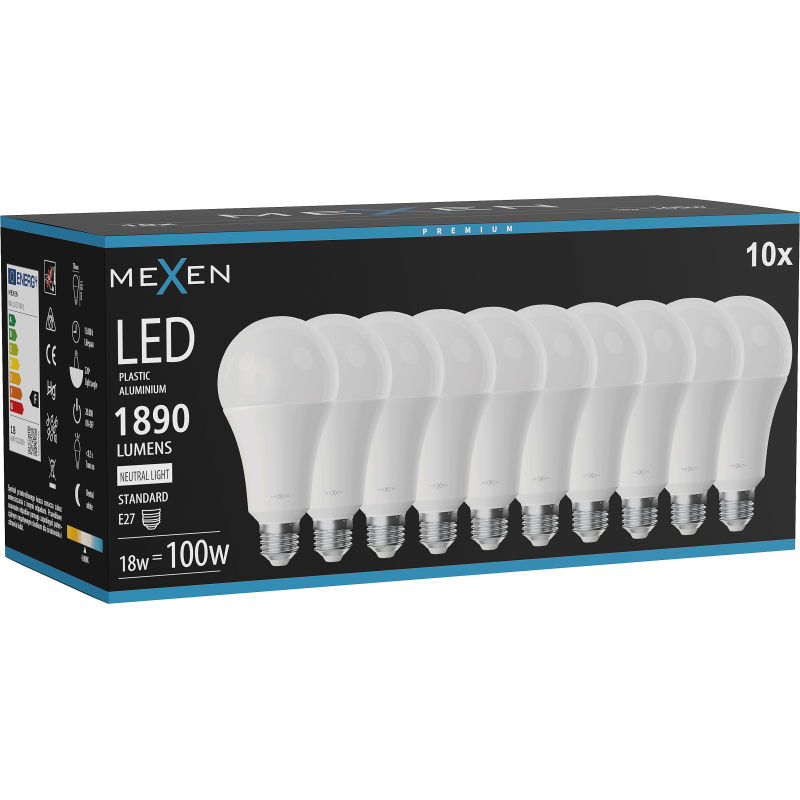 Mexen Nova 10x LED Bulb E27, A70, 18W, Neutral - 4000K, 1890 lm - L100-E27-1840-01x10