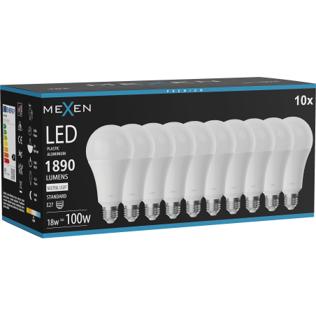 Mexen Nova 10x LED Bulb E27, A70, 18W, Neutral - 4000K, 1890 lm - L100-E27-1840-01x10