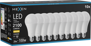 Mexen Nova 10x LED Bulb E27, A70, 20W, Warm - 3000K, 2100 lm - L100-E27-2030-01x10